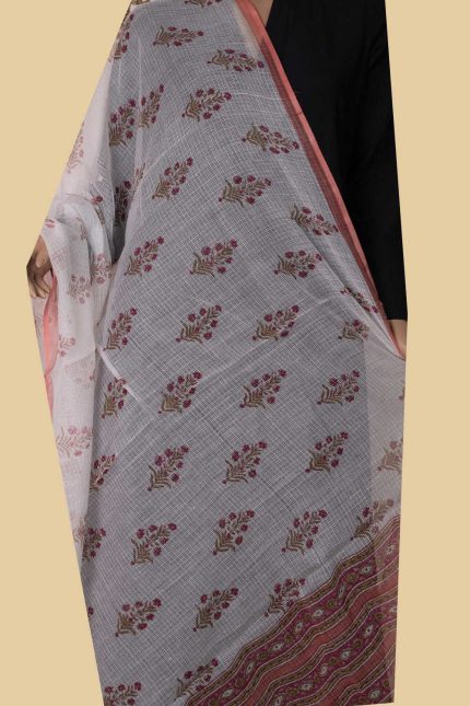 Butta Floral - Cream Block Printed Kota Cotton Dupatta
