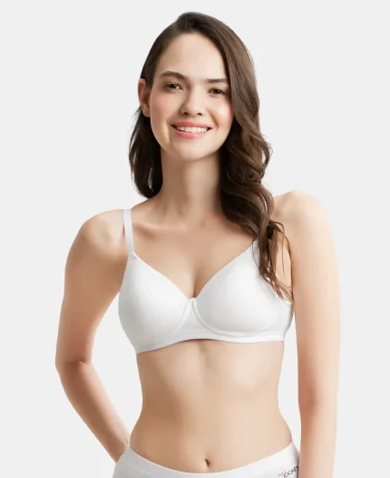 White Wire free Padded Super Combed Cotton Elastane Stretch Full Coverage  Bra