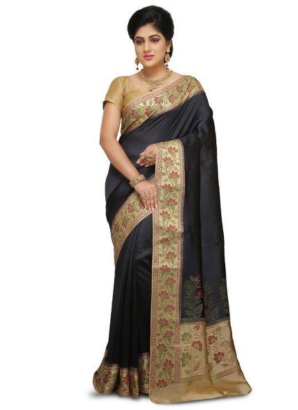 Black Pure Silk Saree Festive Wear