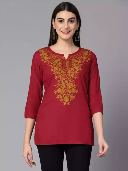Red Kashmiri Embroidered Short Kurti