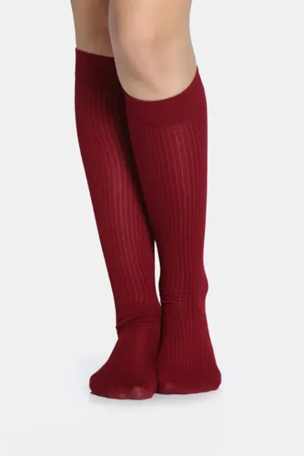 Red Full Length Polyester Elastane Socks